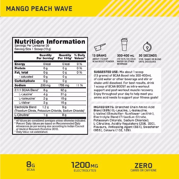 Optimum Nutrition BCAA Boost Mango Peach 30 Serves | OP7306598