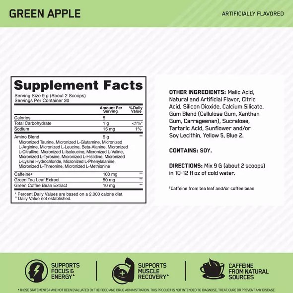 Optimum Nutrition ESSENTIAL AMIN.O. ENERGY® Green Apple 0.6 lb (30 Servings) | CR8735249