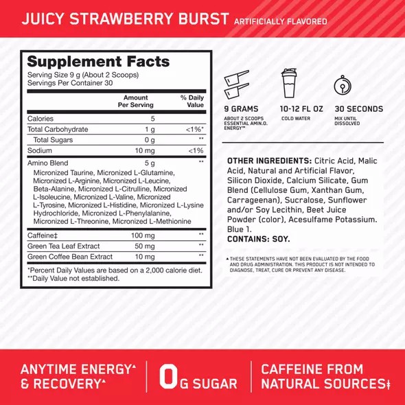 Optimum Nutrition ESSENTIAL AMIN.O. ENERGY® Juicy Strawberry - Notify Me 0.6 lb - Notify me | NJ6824957