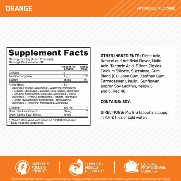 Optimum Nutrition ESSENTIAL AMIN.O. ENERGY® Orange 1.29 lb (65 Servings) | UF6218470