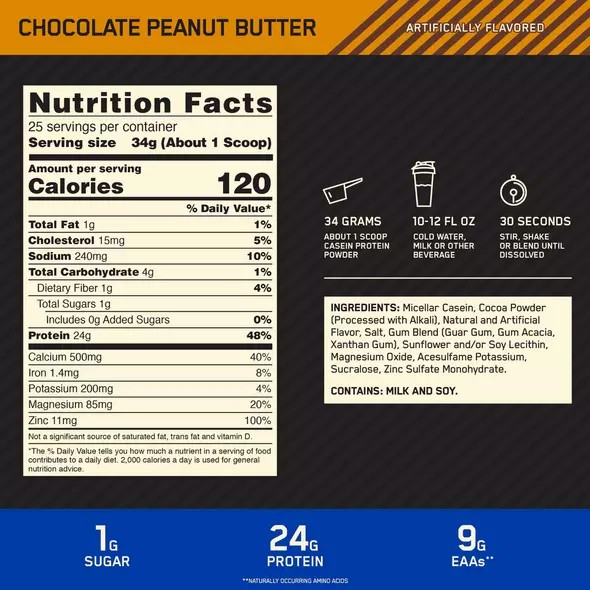 Optimum Nutrition GOLD STANDARD® 100% Casein Chocolate Peanut Butter 2 lb (25 Servings) | RN1609237