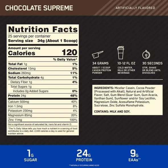 Optimum Nutrition GOLD STANDARD® 100% Casein Chocolate Supreme 2 lb (25 Servings) | TB1049237