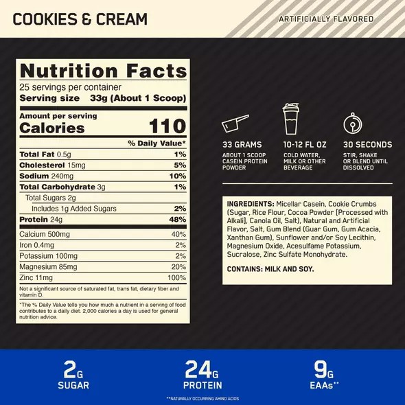 Optimum Nutrition GOLD STANDARD® 100% Casein Cookies & Cream 2 lb (25 Servings) | TD1723094