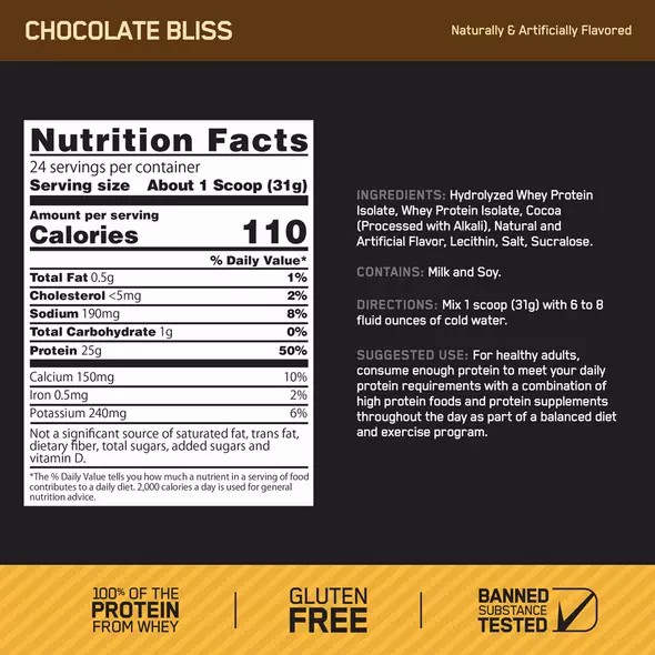 Optimum Nutrition GOLD STANDARD® 100% Isolate Chocolate Bliss 3 lb (44 Servings) | ZL0593481