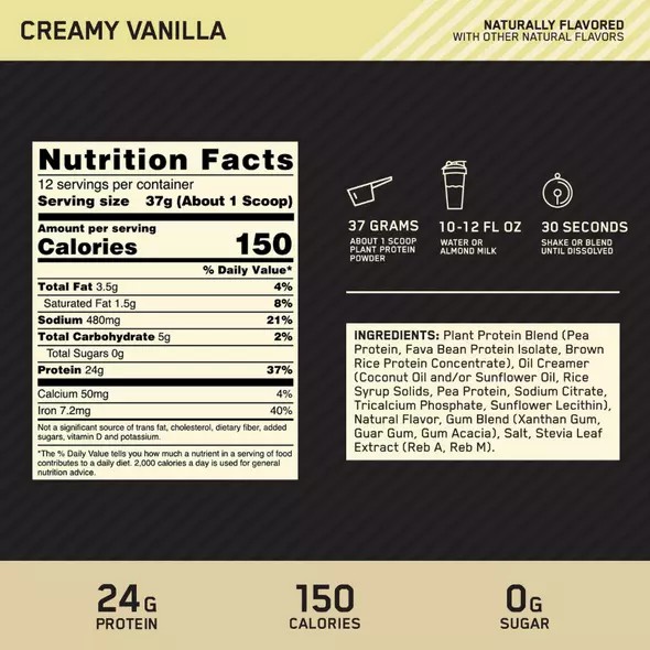 Optimum Nutrition GOLD STANDARD® 100% Plant Creamy Vanilla 0.98 lb (12 Servings) | IZ1704635