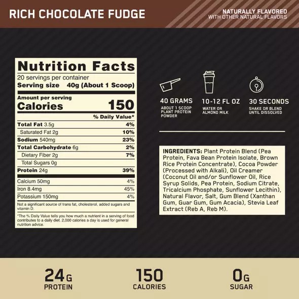 Optimum Nutrition GOLD STANDARD® 100% Plant Rich Chocolate Fudge 1.06 lb (12 Servings) | YA4687921