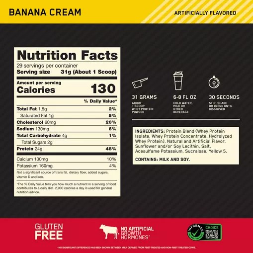 Optimum Nutrition GOLD STANDARD 100% WHEY™ Banana Cream 2 lb (29 Servings) | UA9821354