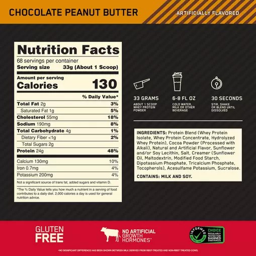 Optimum Nutrition GOLD STANDARD 100% WHEY™ Chocolate Peanut Butter 1.5 lb (22 Servings) | QC6195308