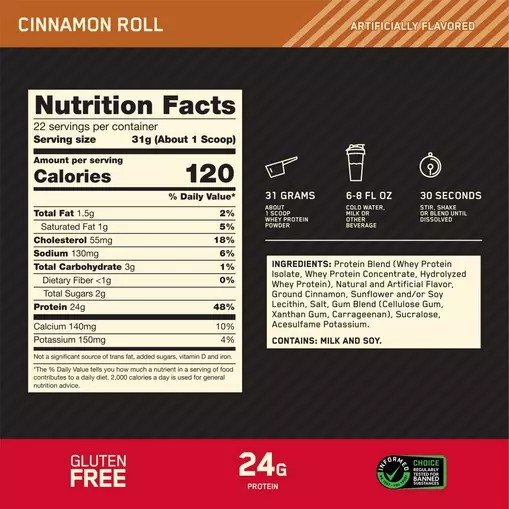 Optimum Nutrition GOLD STANDARD 100% WHEY™ Cinnamon Roll 1.5 lb (22 Servings) | AK4069723