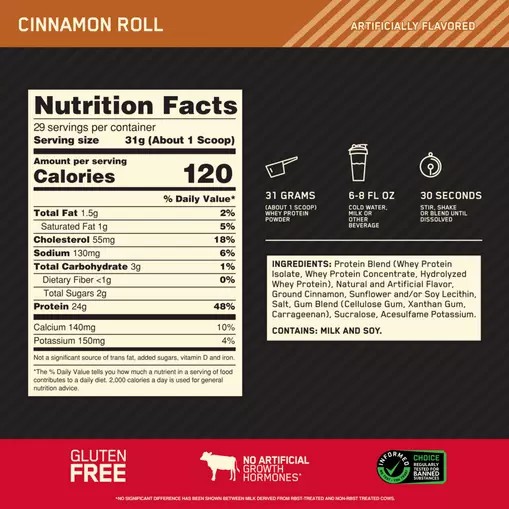 Optimum Nutrition GOLD STANDARD 100% WHEY™ Cinnamon Roll 2 lb (29 Servings) | BT1208749