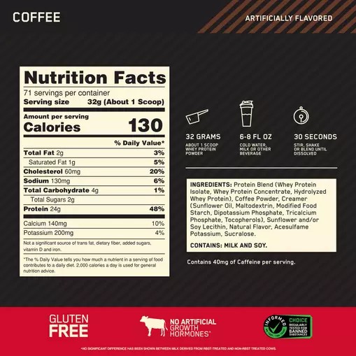 Optimum Nutrition GOLD STANDARD 100% WHEY™ Coffee 5 lb (71 Servings) | FR4860725