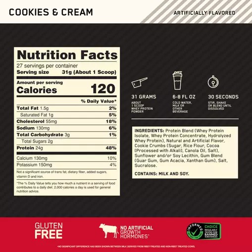 Optimum Nutrition GOLD STANDARD 100% WHEY™ Cookies & Cream 2 lb (27 Servings) | HT8235974