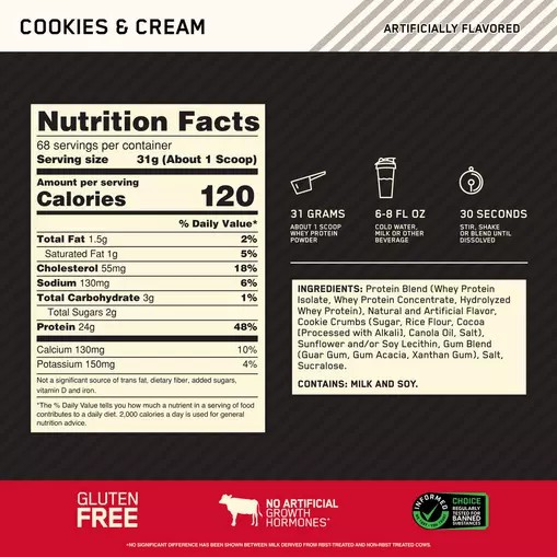 Optimum Nutrition GOLD STANDARD 100% WHEY™ Cookies & Cream 5 lb (68 Servings) | PO5631728