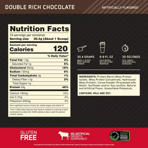 Optimum Nutrition GOLD STANDARD 100% WHEY™ Double Rich Chocolate 5 lb (74 Servings) | FO3492867