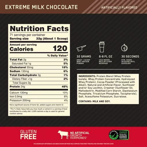 Optimum Nutrition GOLD STANDARD 100% WHEY™ Extreme Milk Chocolate 5 lb (71 Servings) | CD6058941