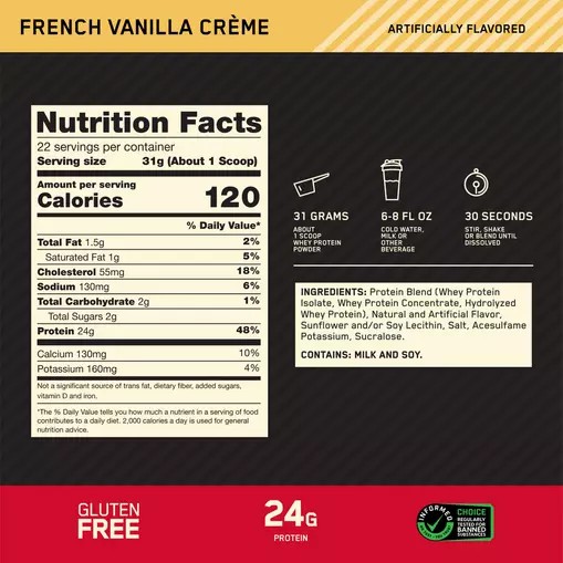 Optimum Nutrition GOLD STANDARD 100% WHEY™ French Vanilla Creme 1.5 lb (22 Servings) | FJ8043257