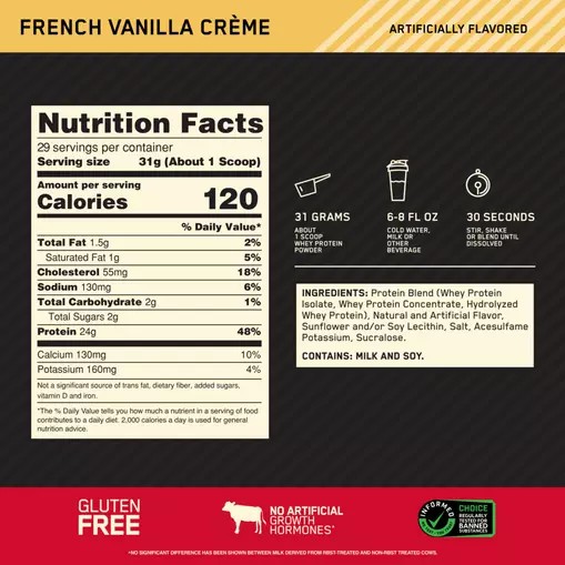 Optimum Nutrition GOLD STANDARD 100% WHEY™ French Vanilla Creme 2 lb (29 Servings) | XT1270834