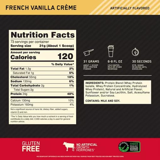 Optimum Nutrition GOLD STANDARD 100% WHEY™ French Vanilla Creme 5 lb (73 Servings) | XG3125869