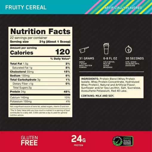 Optimum Nutrition GOLD STANDARD 100% WHEY™ Fruity Cereal 1.5 lb (22 Servings) | OR0497183