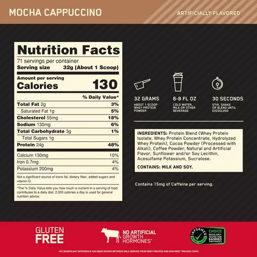 Optimum Nutrition GOLD STANDARD 100% WHEY™ Mocha Cappuccino 5 lb (71 Servings) | BO4617352