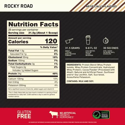 Optimum Nutrition GOLD STANDARD 100% WHEY™ Rocky Road 2 lb (28 Servings) | VE7586349