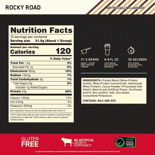 Optimum Nutrition GOLD STANDARD 100% WHEY™ Rocky Road 5 lb (72 Servings) | QJ2178495