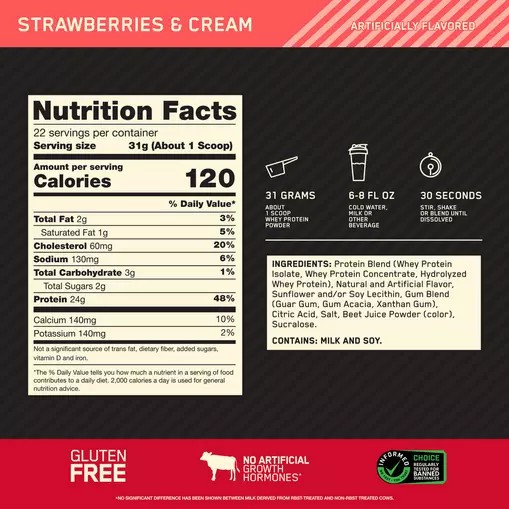 Optimum Nutrition GOLD STANDARD 100% WHEY™ Strawberries & Cream 1.5 lb (22 Servings) | TE6987130