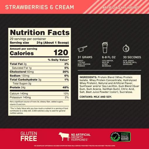 Optimum Nutrition GOLD STANDARD 100% WHEY™ Strawberries & Cream 2 lb (29 Servings) | KT0173698