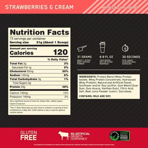 Optimum Nutrition GOLD STANDARD 100% WHEY™ Strawberries & Cream 5 lb (73 Servings) | KQ2471586