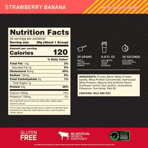 Optimum Nutrition GOLD STANDARD 100% WHEY™ Strawberry Banana 2 lb (30 Servings) | IE5836041