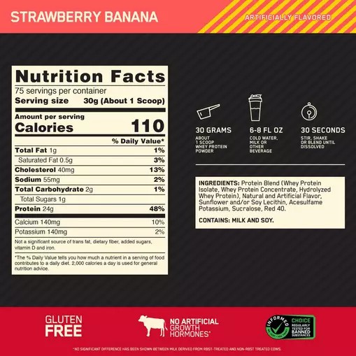 Optimum Nutrition GOLD STANDARD 100% WHEY™ Strawberry Banana 5 lb (75 Servings) | ZD8651340