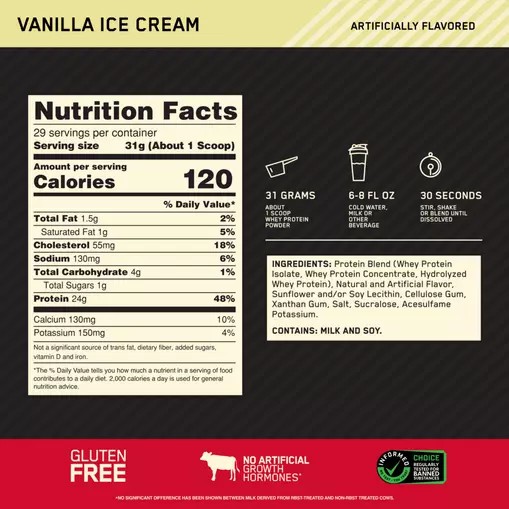 Optimum Nutrition GOLD STANDARD 100% WHEY™ Vanilla Ice Cream 2 lb (29 Servings) | DB1372458