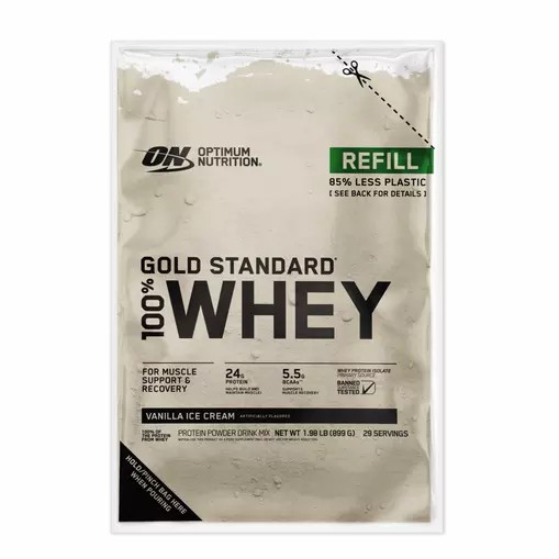 Optimum Nutrition GOLD STANDARD 100% WHEY™ Recyclable Refill Bag Vanilla Ice Cream 2 lb (29 Servings) | XK5791830