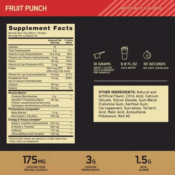 Optimum Nutrition GOLD STANDARD® Pre-Workout Fruit Punch 0.66 lb (30 Servings) | GW1483962