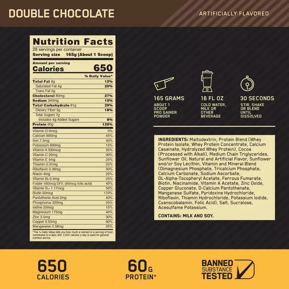 Optimum Nutrition GOLD STANDARD® Pro Gainer Double Chocolate 5.09 lb (14 Servings) | AF1579643