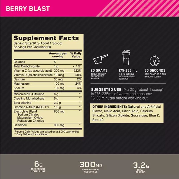 Optimum Nutrition Gold Standard Pre Advanced Berry Blast 20 Serves | IZ5316840