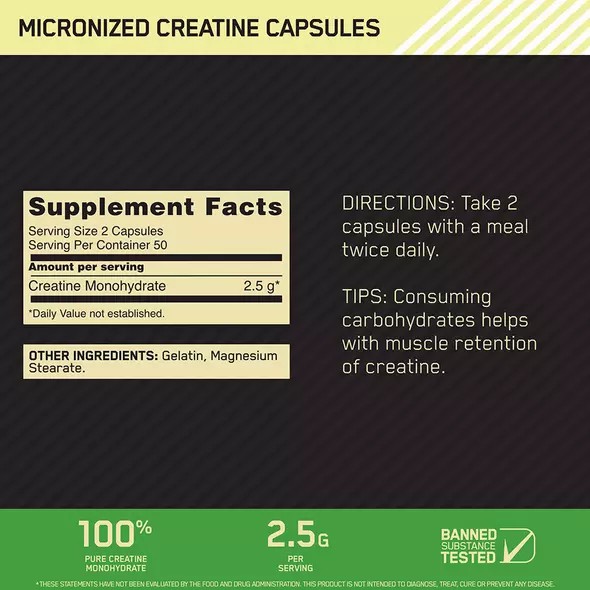 Optimum Nutrition Micronized Creatine Capsules 100 Capsules (50 Servings) | SC5918037