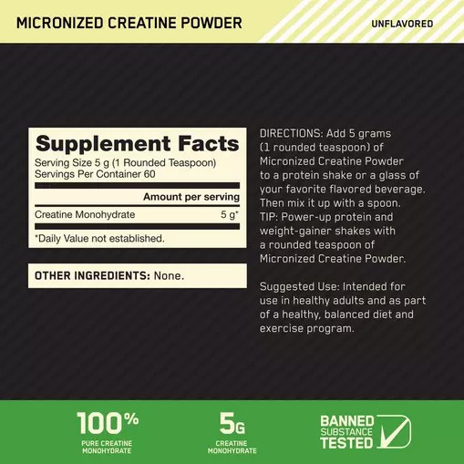 Optimum Nutrition Micronized Creatine Powder Unflavored 0.66 lb (60 Servings) | QG8652491