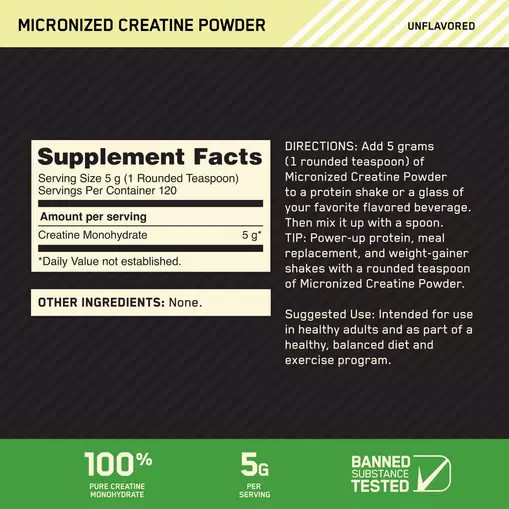 Optimum Nutrition Micronized Creatine Powder Unflavored 1.32 lb (120 Servings) | WL1965327