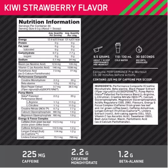 Optimum Nutrition Performance Pre-Workout Kiwi Strawberry 285g | HR2876034