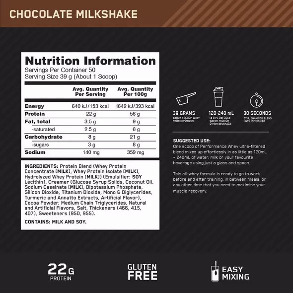 Optimum Nutrition Performance Whey Chocolate 1.95kg | RH3895612