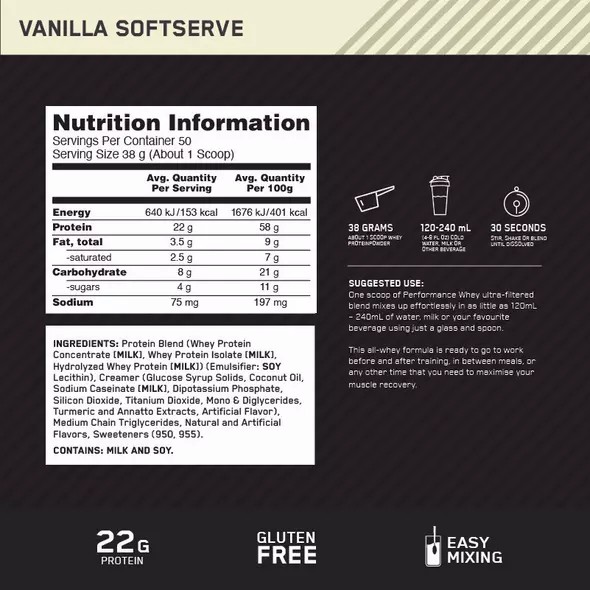 Optimum Nutrition Performance Whey Vanilla 1.95kg | IZ8417369