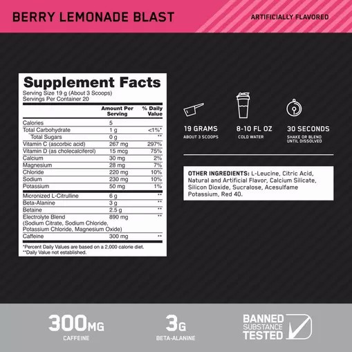 Optimum Nutrition Platinum Igniter Berry Lemonade Blast 0.84 lb (20 Servings) | BJ8294153