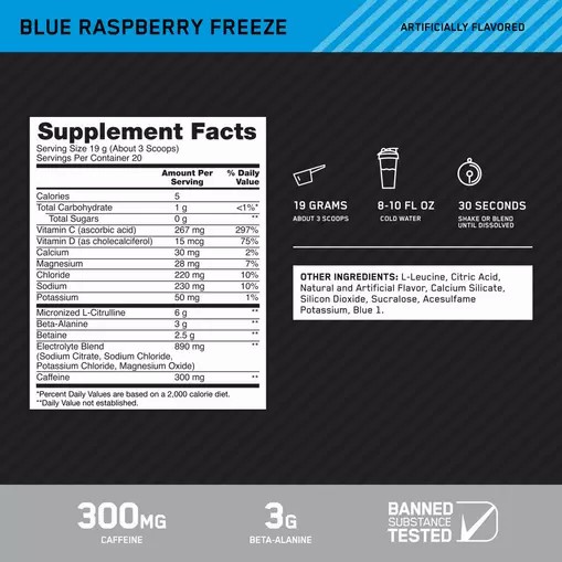 Optimum Nutrition Platinum Igniter Blue Raspberry Freeze 0.84 lb (20 Servings) | DO3951287