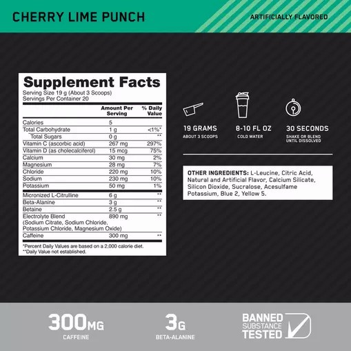 Optimum Nutrition Platinum Igniter Cherry Lime Punch 0.84 lb (20 Servings) | FZ4139876