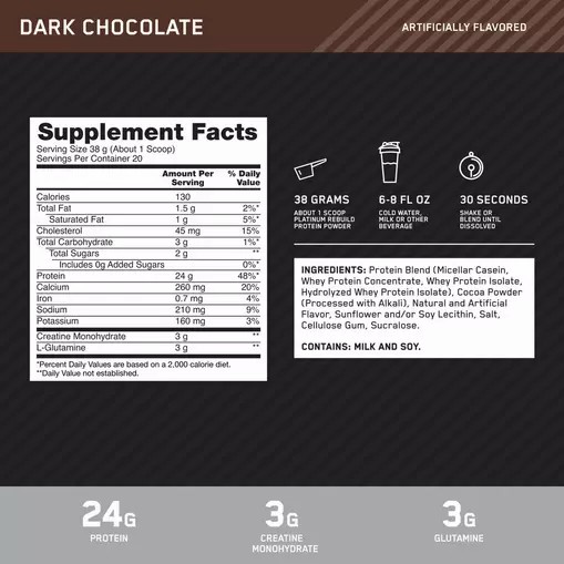 Optimum Nutrition Platinum Rebuild Dark Chocolate 1.67 lb (20 Servings) | TK3628574