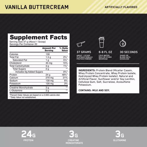 Optimum Nutrition Platinum Rebuild Vanilla Buttercream 1.63 lb (20 Servings) | NY9285341