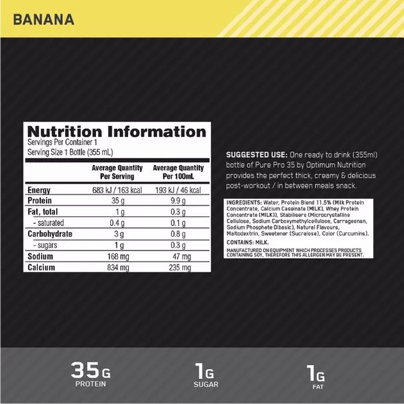 Optimum Nutrition Pure Pro 35 Banana 355ml (6 bottles) | HV0281947