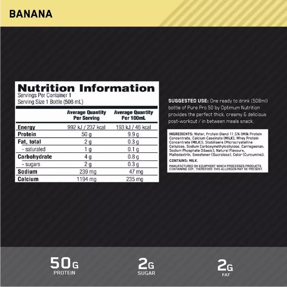 Optimum Nutrition Pure Pro 50 Banana 508ml (12 bottles) | NU1309472